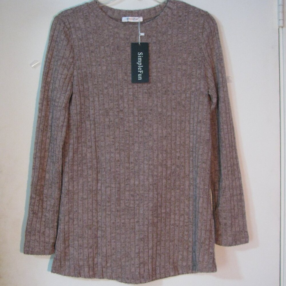 * Simple Fun Sweater Small New with Tags Brown Velvety Soft Stretch Ribbed